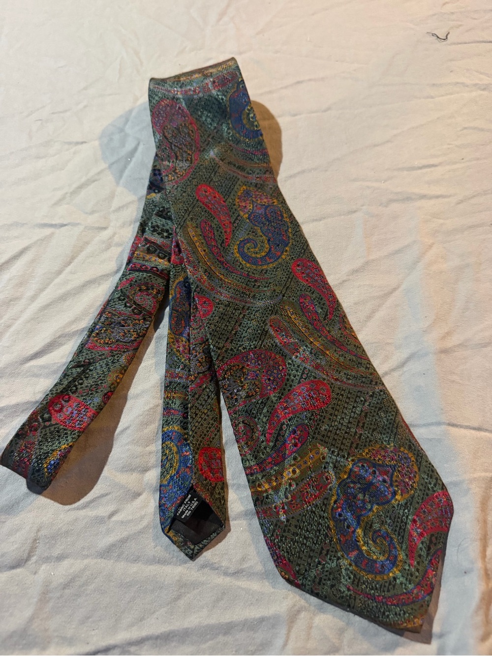 Olive Paisley Silk Tie with Multicolor Accents
